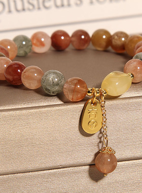 天然福禄寿水晶蜜蜡手链女