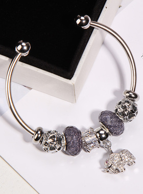 潘家风格粉色小象韩版转运珠手环