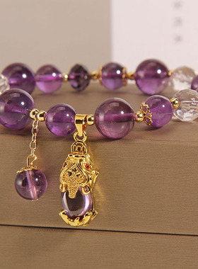 紫色水晶手链女貔貅转运手串手环