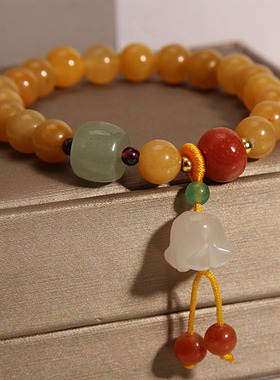 金丝玉手链女铃兰花吊坠手串礼物