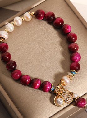 天然虎眼石手链钱袋吊坠水晶手串