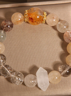 天然彩发晶手链女轻奢小众高级感招财转运旺事业金发晶手串手饰品