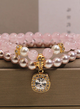 天然福禄寿双层手链珍珠复古设计感转运多宝手串百搭叠戴气质手饰