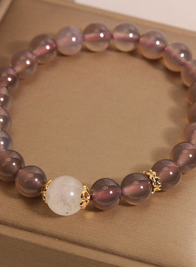 天然烟灰玛瑙水晶手链女水晶手串