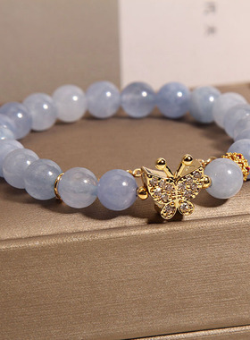 海蓝宝手链女蝴蝶水晶手串