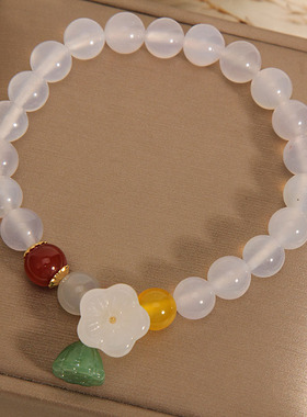 白色玛瑙手链琉璃莲蓬白玉花手串
