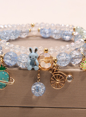 小众水晶兔子双层学生姐妹手串