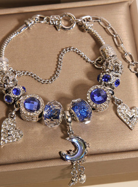 高级感蓝色琉璃潘家手链女轻奢小众精致时尚气质爱心月亮手串手环