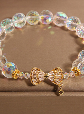 网红奥地利炫彩白水晶手链女轻奢小众精致锆石蝴蝶结气质百搭手串