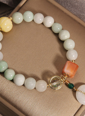翡翠平安扣手链女南瓜珠水晶手串