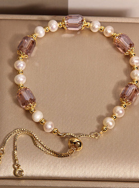 高级感天然淡水珍珠白色水晶手链