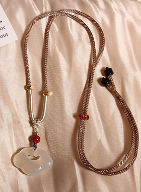 新中式国风白色玉髓如意平安扣吊坠项链女古风禅意锁骨链挂绳配饰