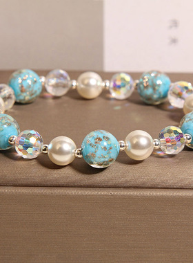 新中式蓝色夜光琉璃水晶手链女轻奢小众高级感贝珠手串送闺蜜礼物
