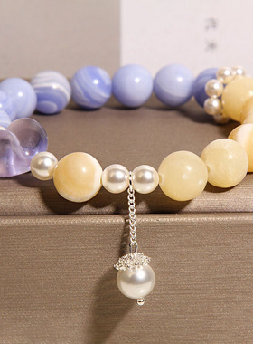 天然蓝玛瑙黄玉水晶手链女轻奢小众高级感紫色爱心手串送闺蜜礼物