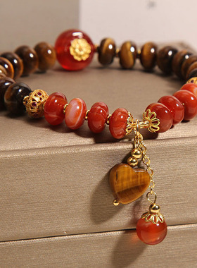 算盘珠虎眼石串珠手链女爱心手串