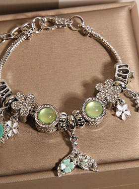 韩版ins小清新手链女款轻奢小众复古森系鱼尾吊坠手串手环手饰品