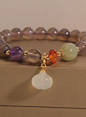 玛瑙手链女小众设计莲蓬吊坠手串