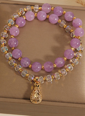 小众设计紫色水晶钱袋吊坠手链女