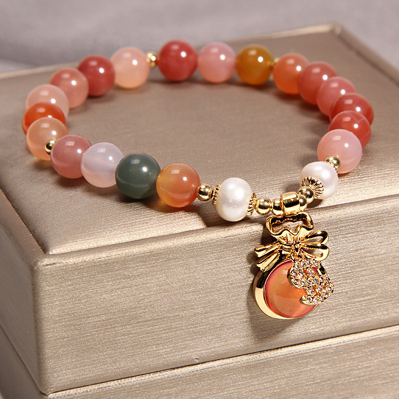 天然福禄寿水晶手链女招财转运钱袋吊坠串珠手串ins小众设计闺蜜
