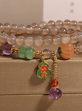 小众民族风灰玛瑙双圈手链女手串