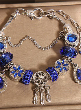 新中式蓝色水晶捕梦网手链女轻奢小众精致高级感水滴吊坠手串手环