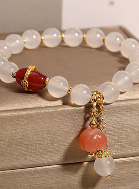荔枝冻白玛瑙手链女玉髓花朵手串