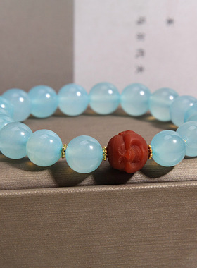 天河石蓝色手链女轻奢小众精致南红弥勒佛招财转运手串送闺蜜礼物