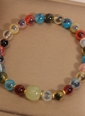 糖心玛瑙手链女和田玉串珠手串