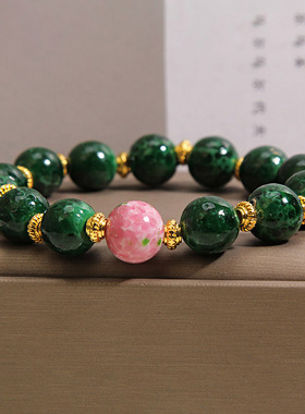 新中式绿色樱花琉璃手链女清新气质百搭转运珠手串招财旺事业手饰