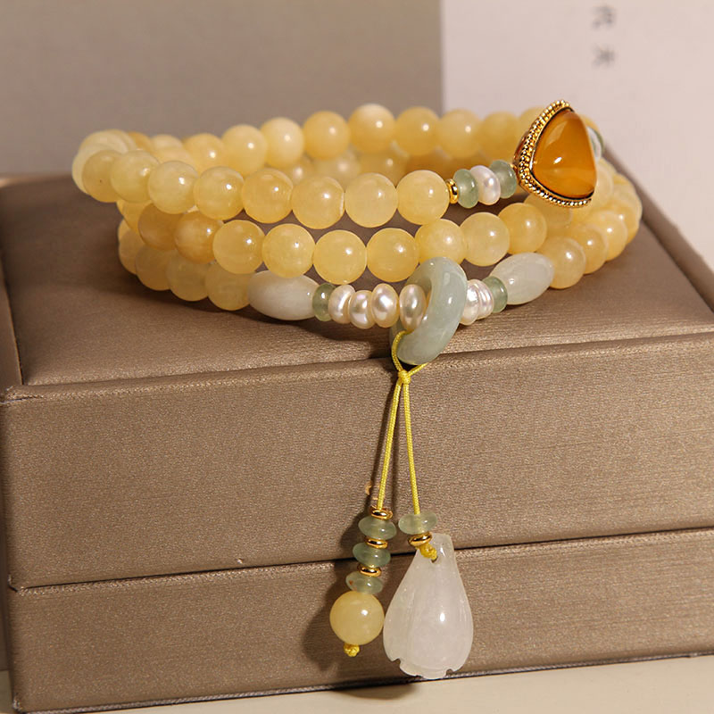 新中式天然黄玉多层串珠手链女款高级感轻奢小众精致多圈手串礼物 - 图1
