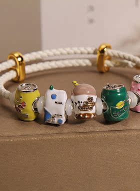 韩版彩色可爱饮品罐罐皮绳手链女