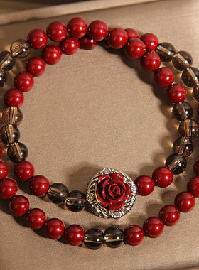 安哥拉红贝珠双圈水晶手链女款轻奢小众紫金砂花朵手串送闺蜜礼物