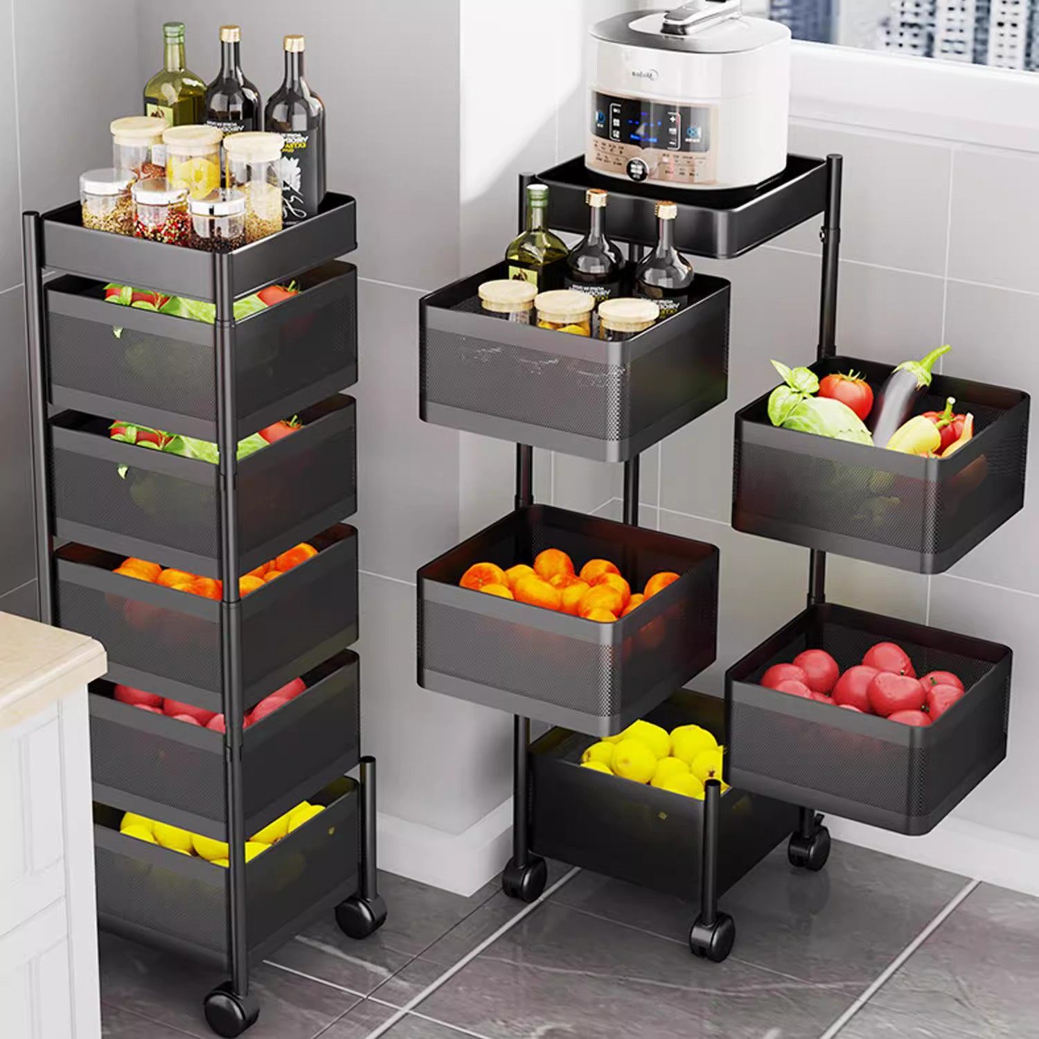 厨房旋转多功能置物架家用落地多层零食小推车水果蔬菜篮子收纳架,淘宝优惠券,粉丝福利购,淘宝优惠卷