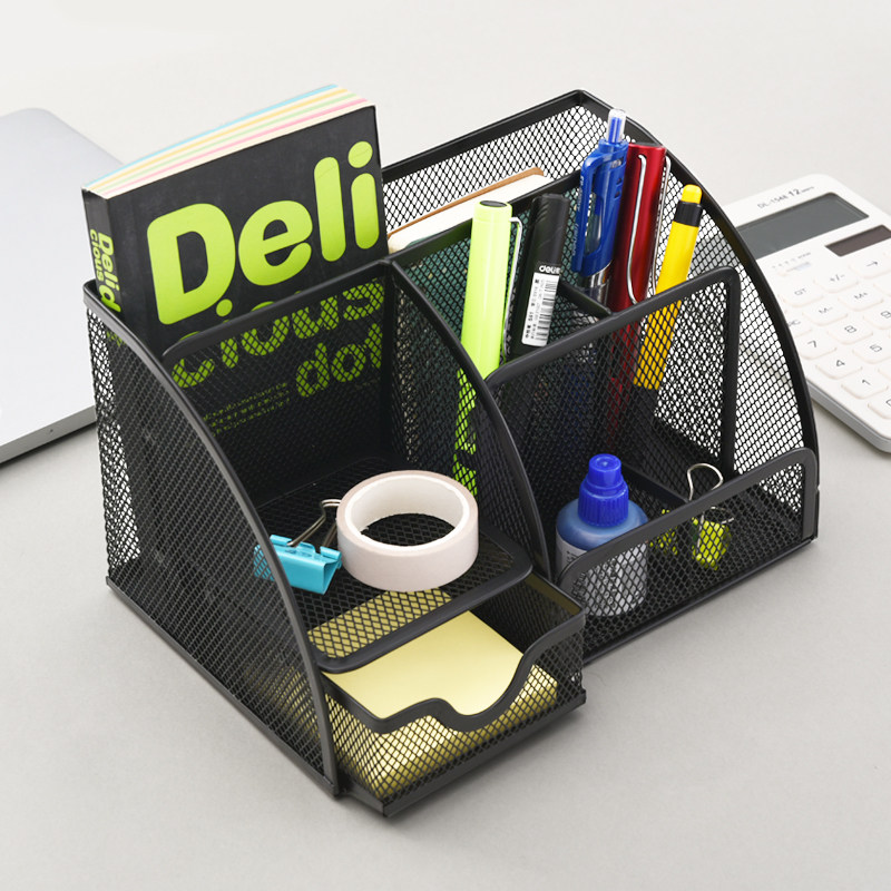 得力笔筒圆形金属网格笔插办公文具用品学生笔类收纳简约化妆刷多功能收纳笔座笔桶收纳盒办公室桌面摆件大全,淘宝优惠券,粉丝福利购,淘宝优惠卷