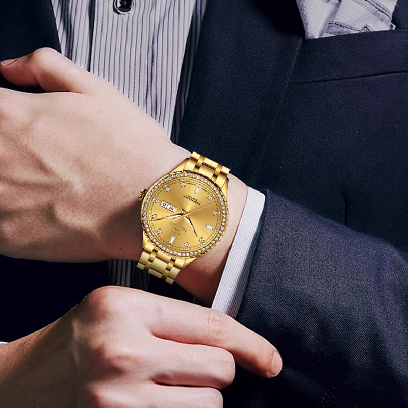 Sungoder/萨提亚官网正品钻面全金色商务全自动机械手表 - 图0