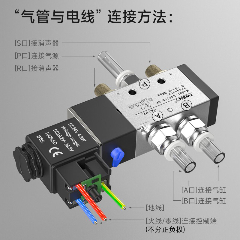 台氣山耐斯电磁阀4v210-08电子阀二位五通气动电磁控制阀24ac220v - 图1