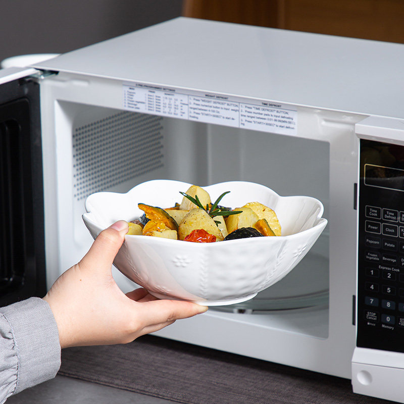 米饭碗家用白色浮雕汤碗碟盘子勺子陶瓷餐具套装微波炉洗碗机专用