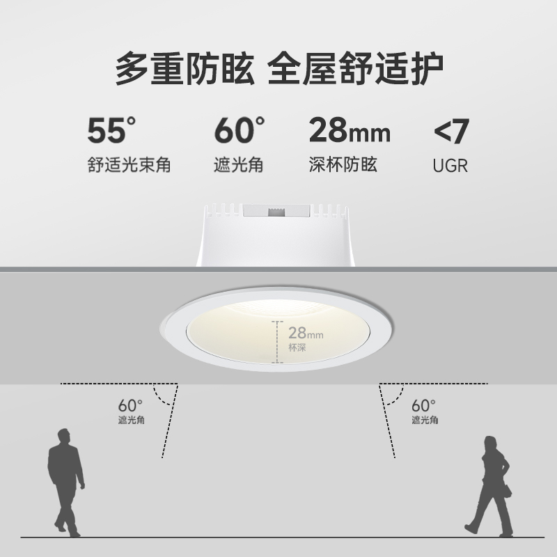 yeelight筒灯护眼家用嵌入式超薄LED灯客厅天花灯防眩射灯全光谱