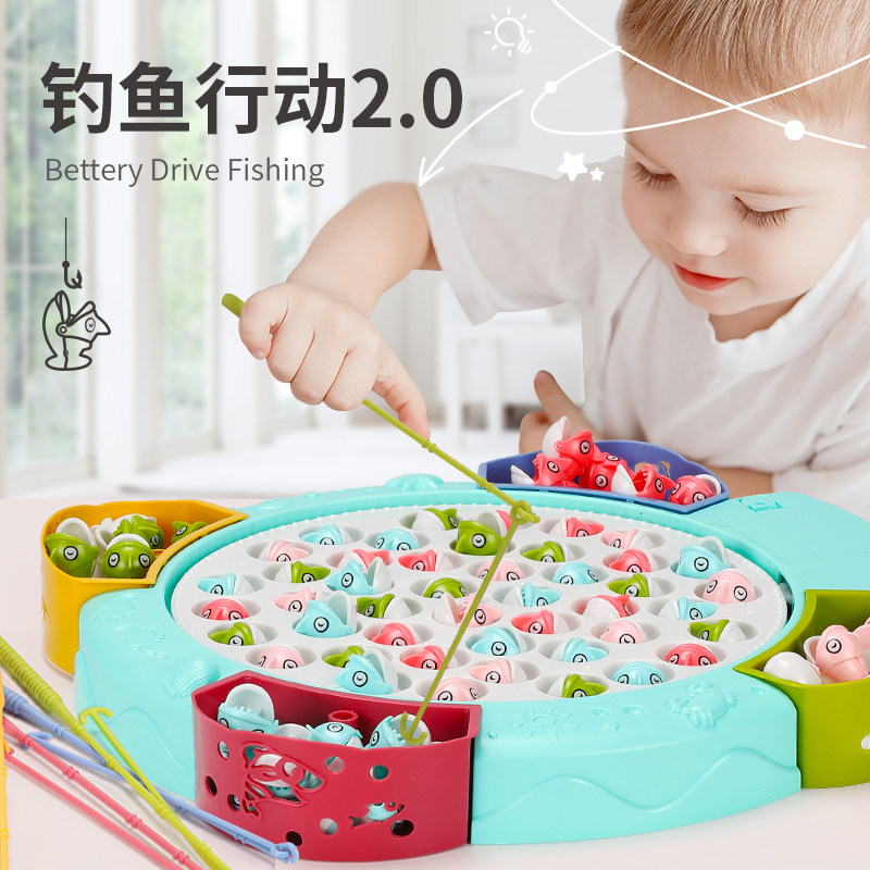 宝宝小猫磁性钓鱼套装电动早教玩具 建雄钓鱼类玩具