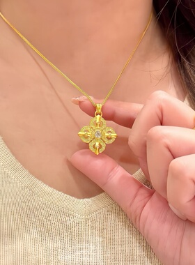 老铺同款金包银十字金刚杵项链女