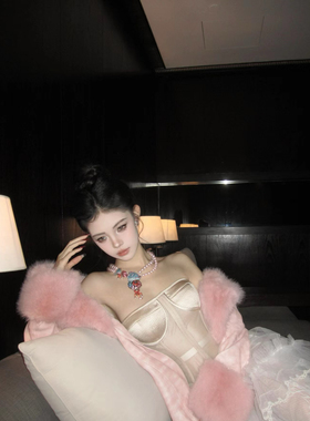 华丽千金风中古镶钻创意满钻双层贝壳人造珍珠轻奢饰品女项链锁骨