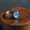Retro S925 silver aquamarine flower ring for women