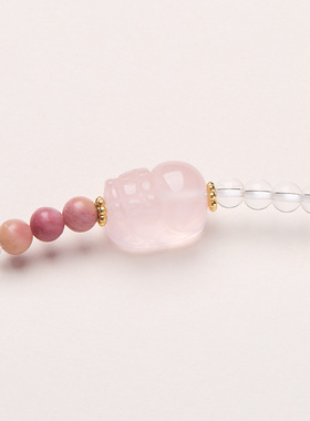 天然粉晶白水晶天然红纹石三圈水晶叠戴手串手链貔貅招米好运首饰