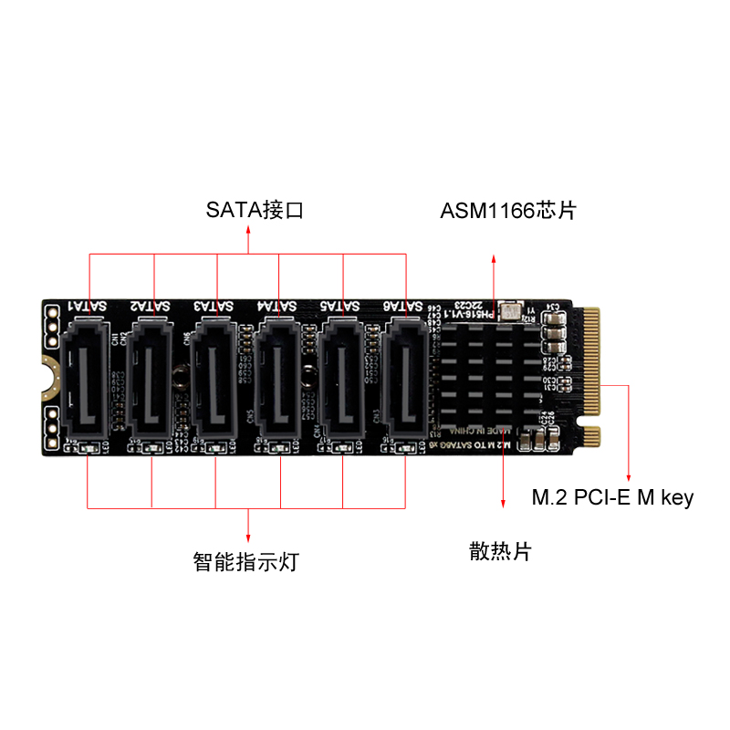 M2 M-EKY NVME转6口SATA3.0扩展卡NAS群晖硬盘扩容ASM1166支持 PM - 图0