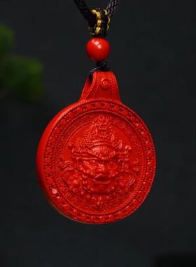 朱砂黄财神中国风雕刻吊坠百搭