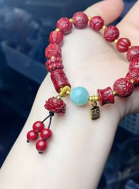 玉阅珠宝朱砂莲花转运手串女款