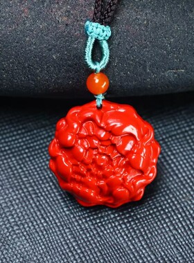 新中式朱砂吉祥花吊坠