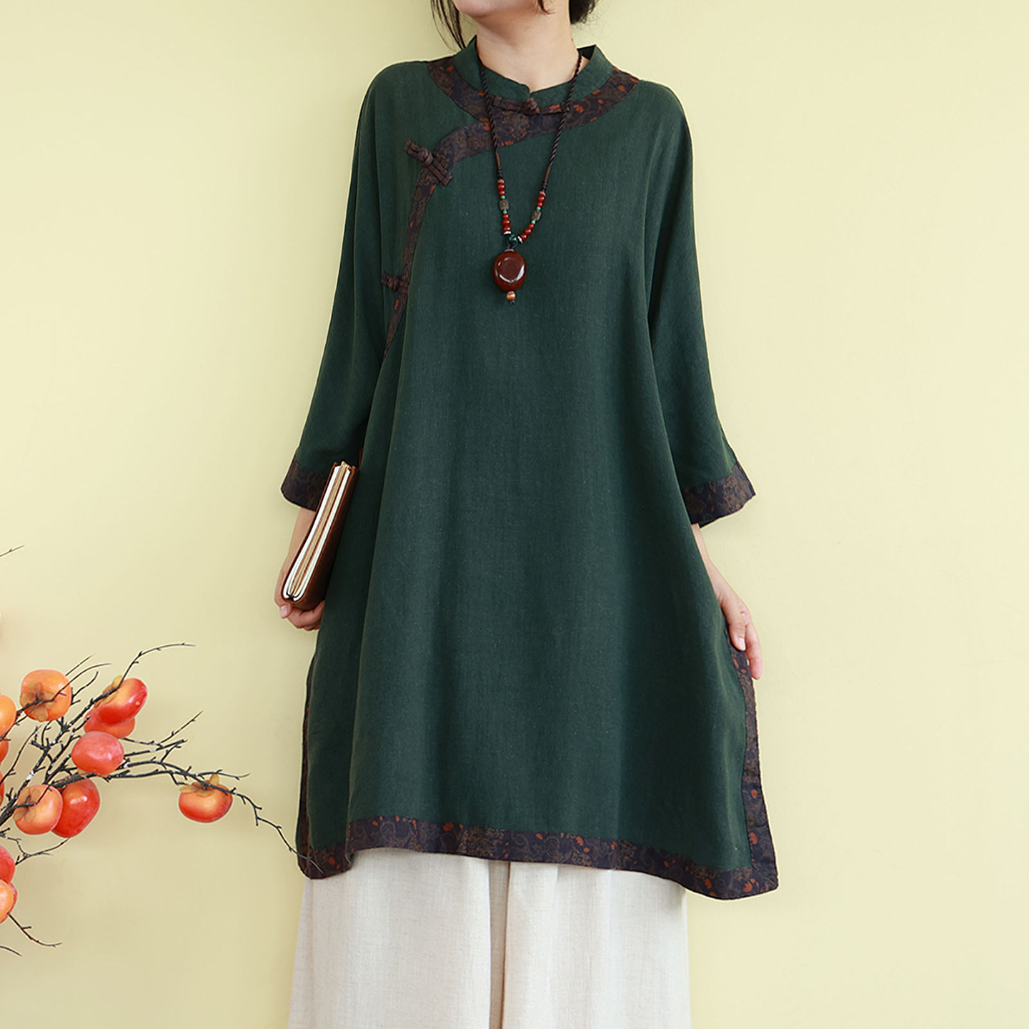 复古民国风亚麻盘扣衬衫女装春夏中长款立领上衣宽松禅意茶服拼接