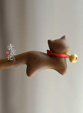青尘记檀木猫咪招财铃铛发簪