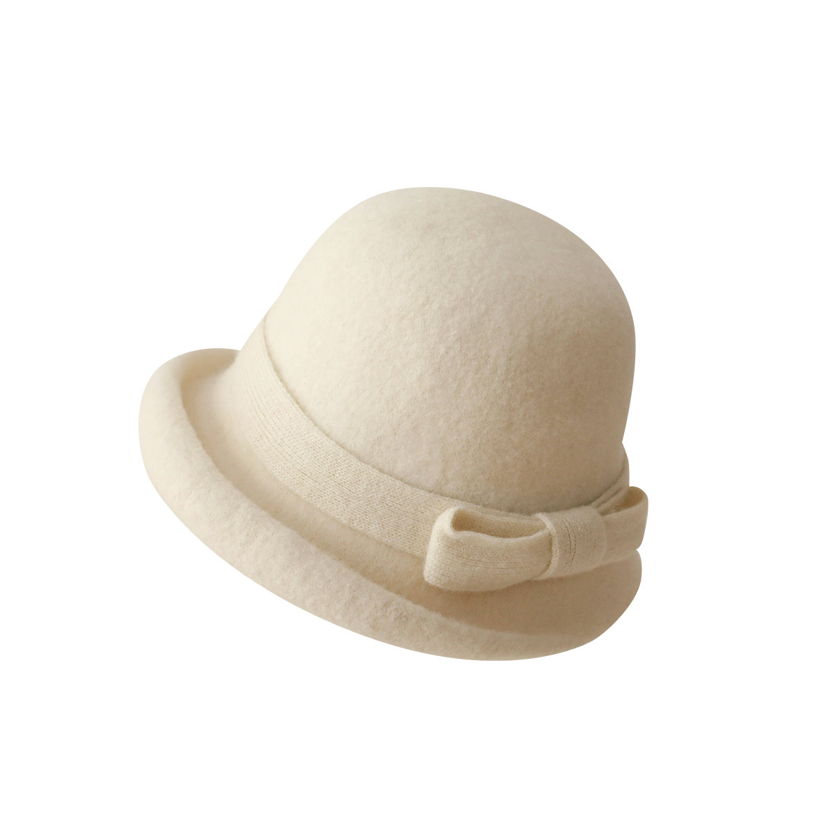 赫本风蝴蝶结毛呢渔夫帽女气质黑色盆帽韩版优雅圆顶礼帽悬崖之上